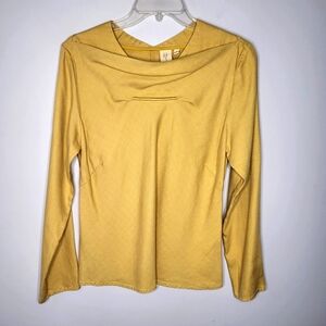 UNIQLO x HANA TAJIMA Goldenrod Tencel Drape Neck Long Sleeved Blouse Size M EUC